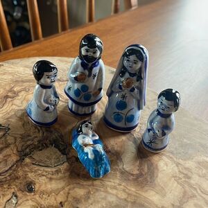 Mexican Hand Painted Pottery Folk Art Nativity Set